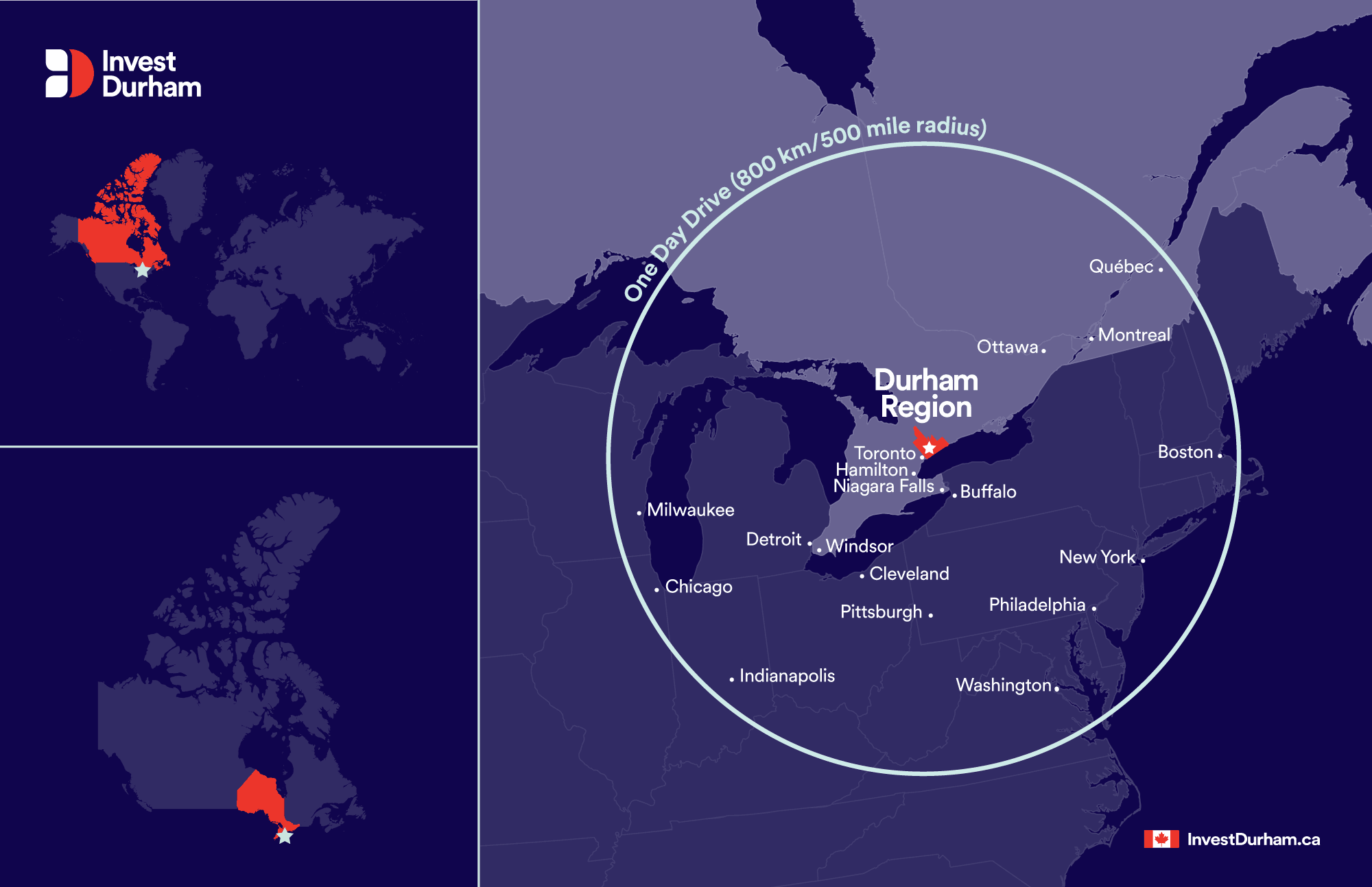 Map of Durham Region and surrounding major cities